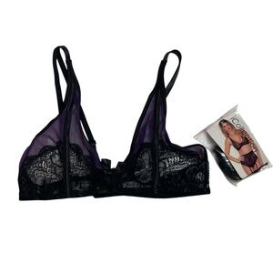 iCollection Ripley Floral Lace Bralette Purple Black Small New